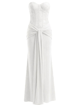 1930s Solid Lace-Up Strapless Maxi Dress - vintage dress, retro fashion