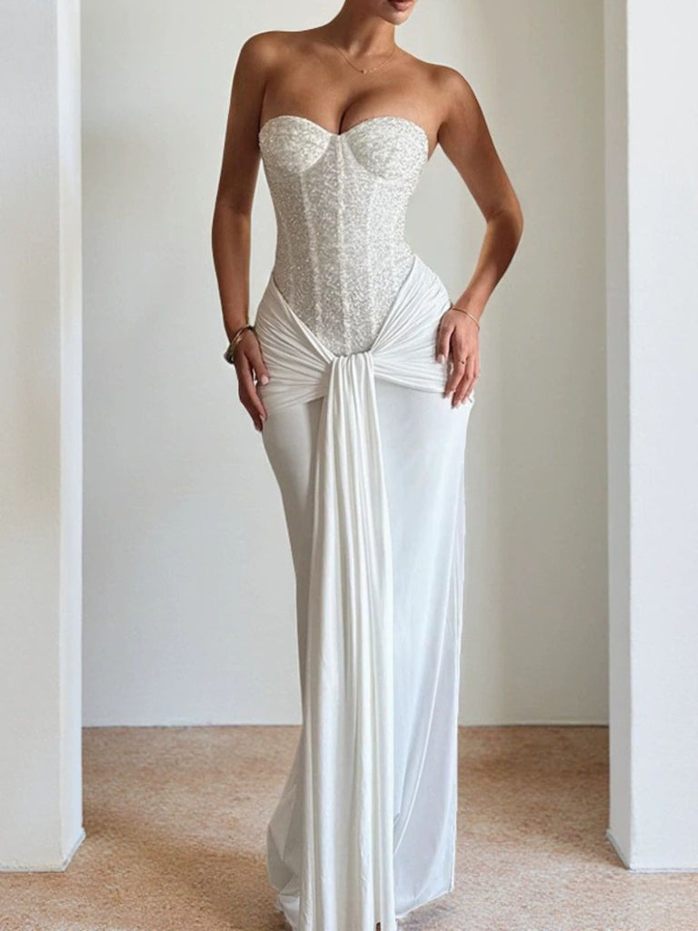 2026 Strapless Mermaid Wedding Dress Bridal Gown Sparkling Beaded Corset Bodice 2026 Strapless Mermaid Wedding Dress Bridal Gown Sparkling Beaded Corset Bodice