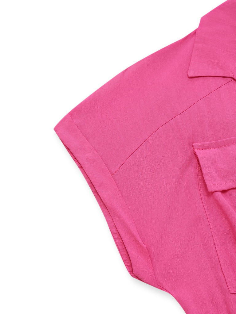 1930s Solid Lapel Button Belted Cargo Jumpsuit - vintage jumpsuit, retro fashion