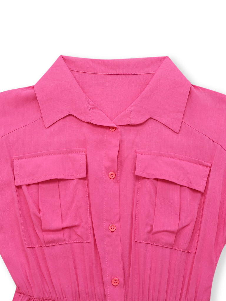 1930s Solid Lapel Button Belted Cargo Jumpsuit - vintage jumpsuit, retro fashion