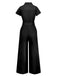 1930s Solid Lapel Button Belted Cargo Jumpsuit - vintage jumpsuit, retro fashion