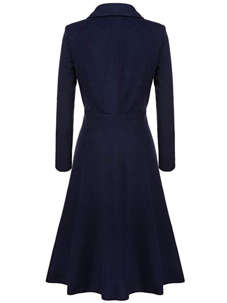 long sleeve coat dress for women 1930s Solid Lapel Long Sleeve Coat