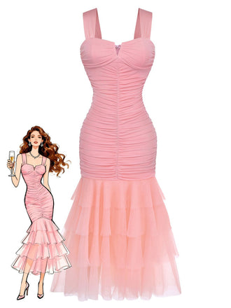 1930s Solid Mesh Patchwork Ruched Bodycon Dress - vintage dress, retro fashion