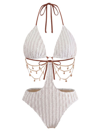 1930s Solid Metal Chain Cutout Swimsuit, vintage swimsuit, pin-up swimwear - perfect for women who love vintage and retro fashion