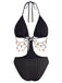 Green 1930s Solid Metal Chain Cutout Swimsuit, vintage swimsuit, pin-up swimwear - perfect for women who love vintage and retro fashion