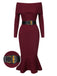 1930s Solid Off-Shoulder Knitted Fishtail Dress With Belt, vintage dress, retro fashion - perfect for women who love vintage and retro fashion