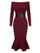 1930s Solid Off-Shoulder Knitted Fishtail Dress With Belt, vintage dress, retro fashion - perfect for women who love vintage and retro fashion