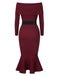 1930s Solid Off-Shoulder Knitted Fishtail Dress With Belt, vintage dress, retro fashion - perfect for women who love vintage and retro fashion