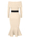 1930s Solid Off-Shoulder Knitted Fishtail Dress With Belt, vintage dress, retro fashion - perfect for women who love vintage and retro fashion