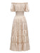 This 1930s Solid Off-Shoulder Smocked Puff Sleeves Dress wraps her in 1930s elegance, one twirl at a time