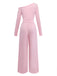 1930s Solid One-Shoulder Pearl Detail Long Sleeve Jumpsuit | vintage romper, retro jumpsuit, playful style - perfect for retro fashion enthusiasts