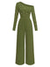 1930s Solid One-Shoulder Pearl Detail Long Sleeve Jumpsuit | vintage romper, retro jumpsuit, playful style - perfect for retro fashion enthusiasts