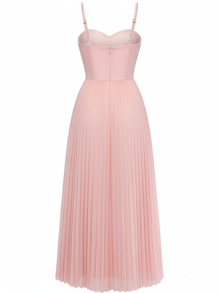 pleated strappy midi dress A-Line Wedding Guest Formal Maxi Dress Blush Pink Pleated Tulle Bustier Sweetheart Formal Dress