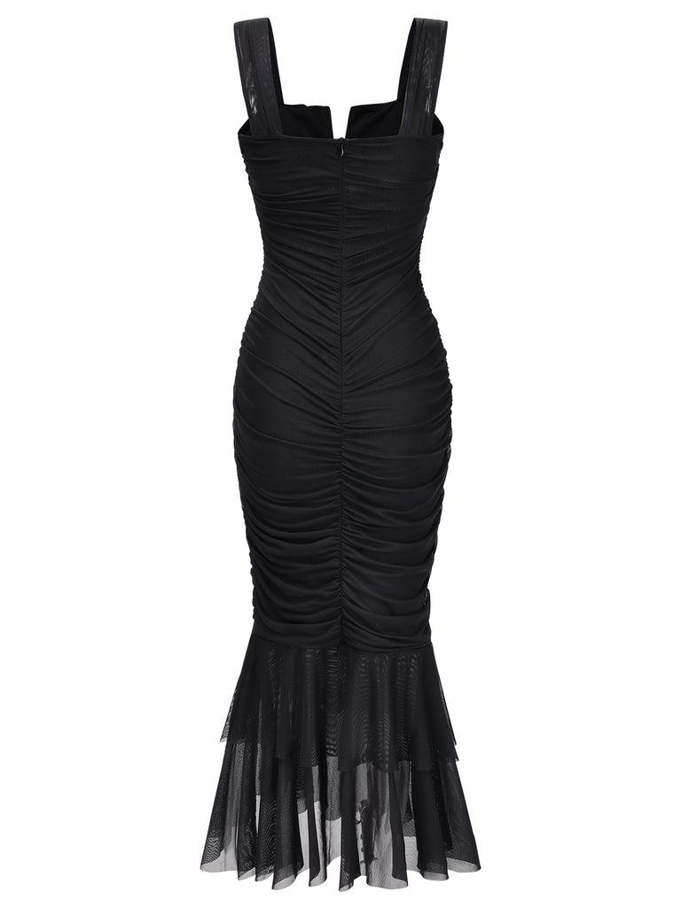 1930s Solid Pleated Wide Strap Fishtail Dress, vintage dress, retro fashion - perfect for women who love vintage and retro fashion