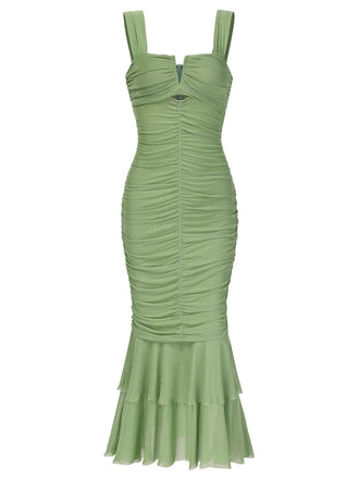 1930s Solid Pleated Wide Strap Fishtail Dress, vintage dress, retro fashion - perfect for women who love vintage and retro fashion