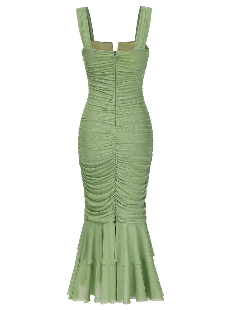 1930s Solid Pleated Wide Strap Fishtail Dress, vintage dress, retro fashion - perfect for women who love vintage and retro fashion