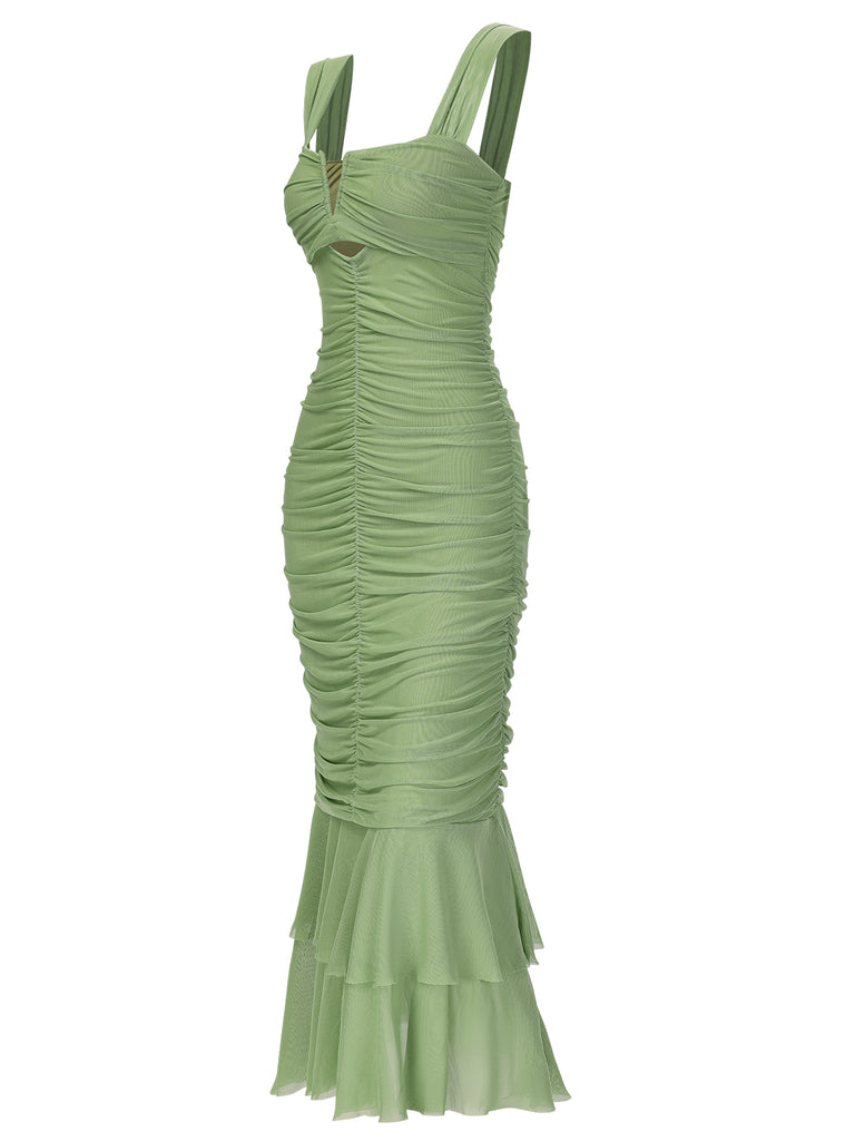 1930s Solid Pleated Wide Strap Fishtail Dress, vintage dress, retro fashion - perfect for women who love vintage and retro fashion