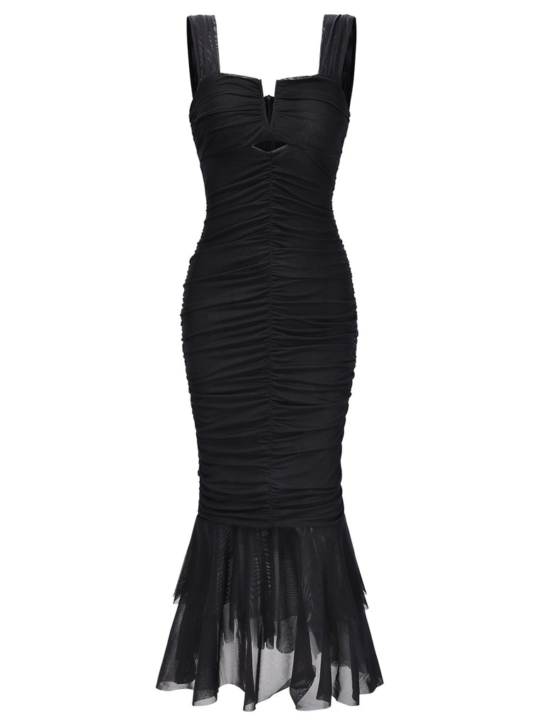 1930s Solid Pleated Wide Strap Fishtail Dress, vintage dress, retro fashion - perfect for women who love vintage and retro fashion