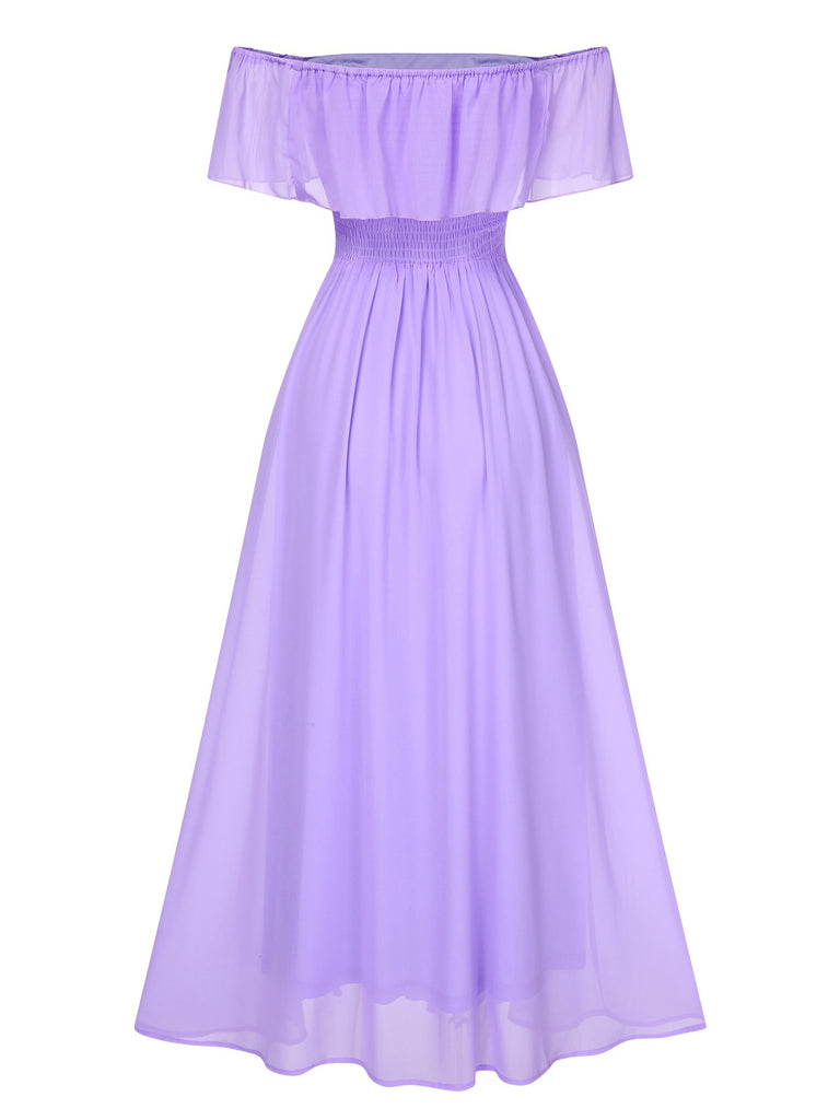 off shoulder collar dress 1930s Solid Roll Collar Off Shoulder Slit Dress