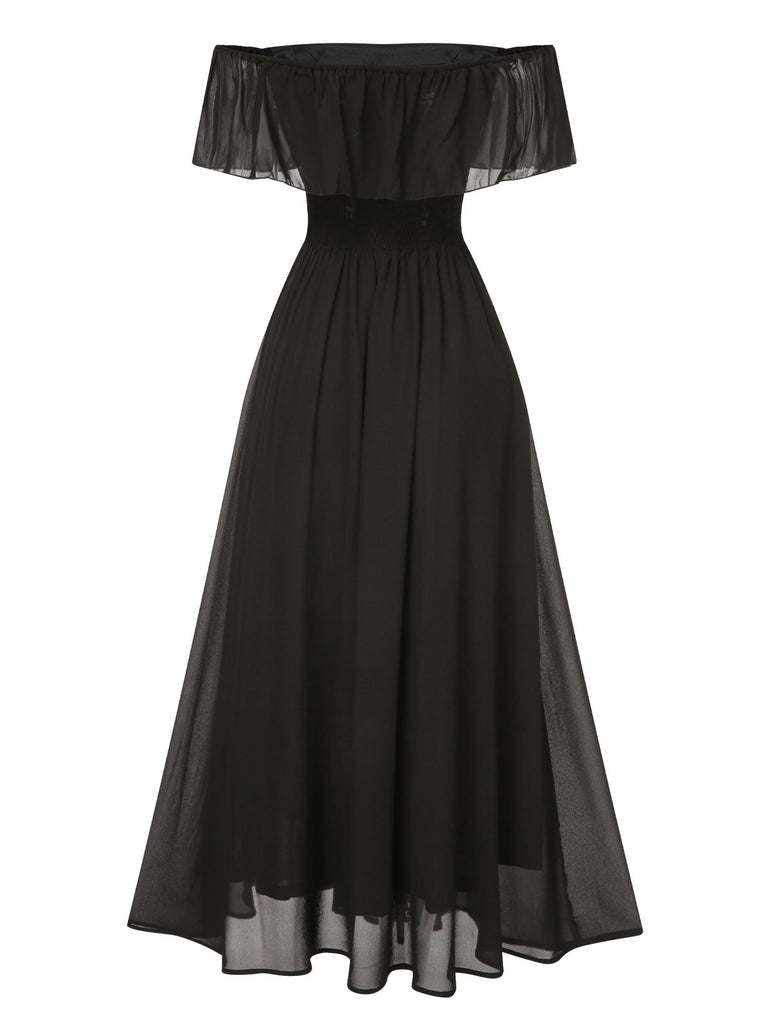 1930s Solid Roll Collar Off Shoulder Slit Dress, vintage dress, retro fashion - perfect for women who love vintage and retro fashion