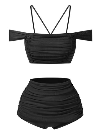 1930s Solid Ruched OffShoulder Halter | 1930s | vintage swimsuit, retro beachwear