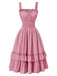 1930s Solid Square Neck Drawstring Layered Dress: where 1930s romance meets her modern spirit
