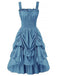 She slips into this 1930s Solid Square Neck Drawstring Layered Dress and suddenly it's a 1930s daydream