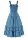 1930s Solid Square Neck Drawstring Layered Dress: where 1930s romance meets her modern spirit