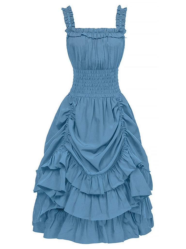 This 1930s Solid Square Neck Drawstring Layered Dress wraps her in 1930s elegance, one twirl at a time