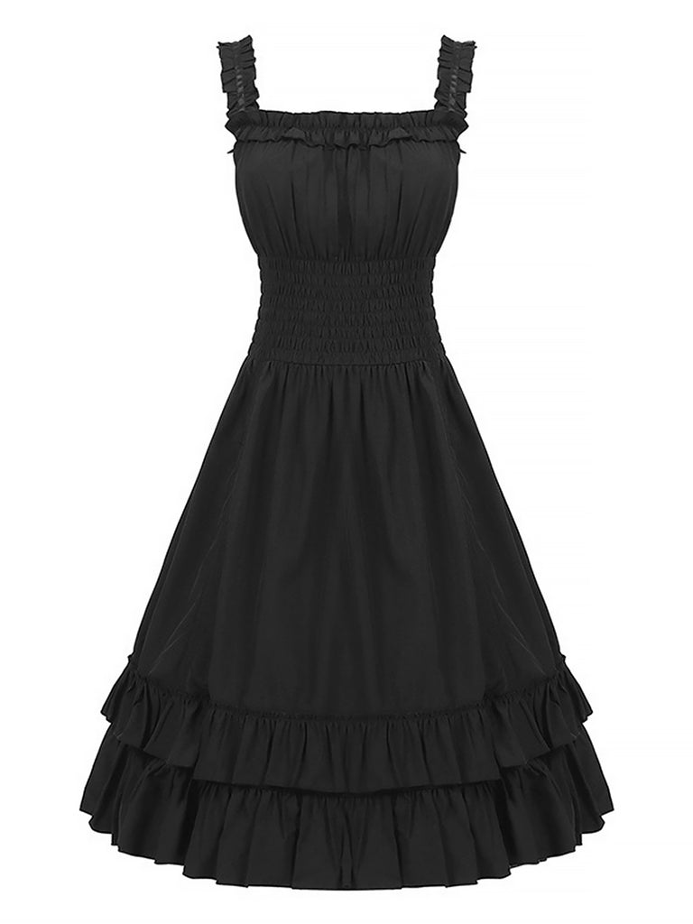1930s Solid Square Neck Drawstring Layered Dress — a 1930s silhouette that turns sidewalks into runways