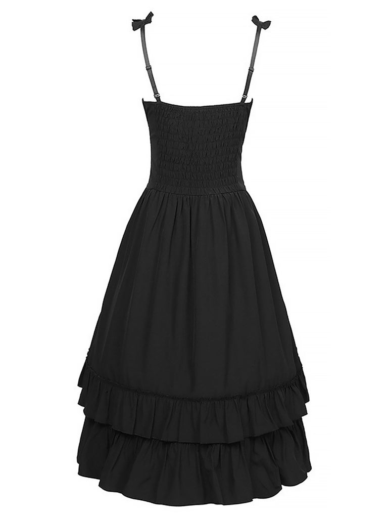 She slips into this 1930s Solid Square Neck Drawstring Layered Dress and suddenly it's a 1930s daydream