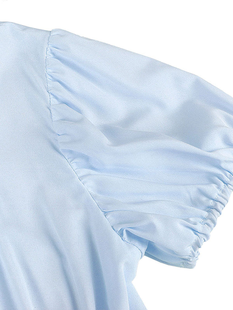She slips into this 1930s Solid Square Neck Puff Sleeves Dress and suddenly it's a 1930s daydream