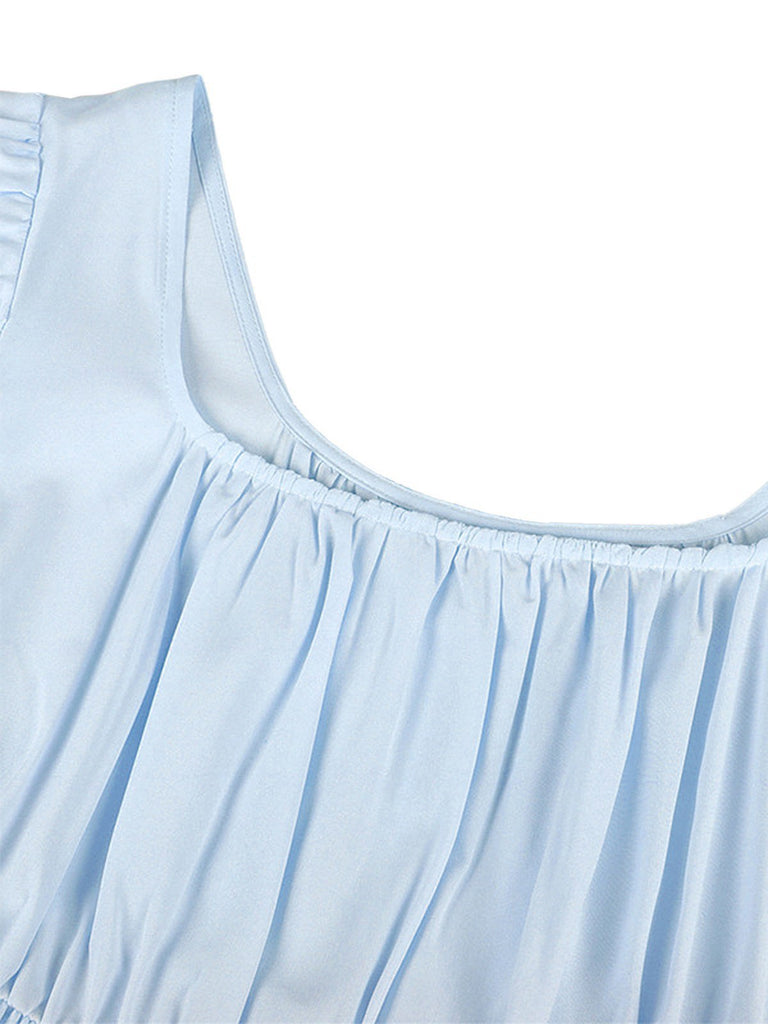 1930s Solid Square Neck Puff Sleeves Dress: where 1930s romance meets her modern spirit