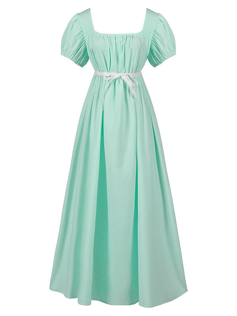 This 1930s Solid Square Neck Puff Sleeves Dress wraps her in 1930s elegance, one twirl at a time