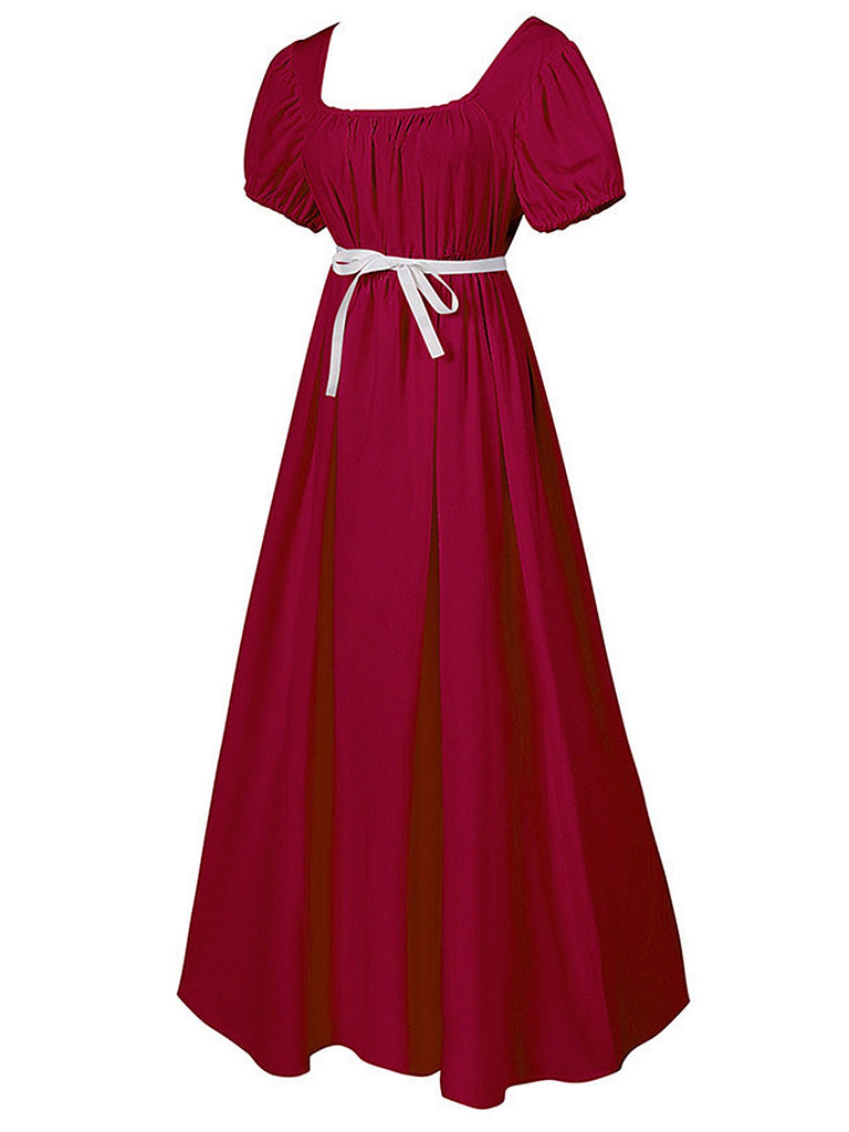 1930s Solid Square Neck Puff Sleeves Dress: where 1930s romance meets her modern spirit