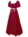 1930s Solid Square Neck Puff Sleeves Dress: where 1930s romance meets her modern spirit