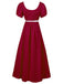 This 1930s Solid Square Neck Puff Sleeves Dress wraps her in 1930s elegance, one twirl at a time