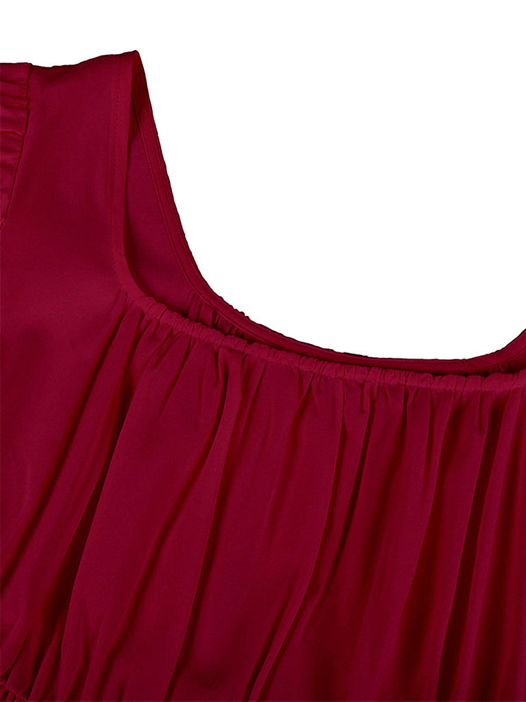 1930s Solid Square Neck Puff Sleeves Dress — a 1930s silhouette that turns sidewalks into runways