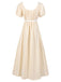 She slips into this 1930s Solid Square Neck Puff Sleeves Dress and suddenly it's a 1930s daydream