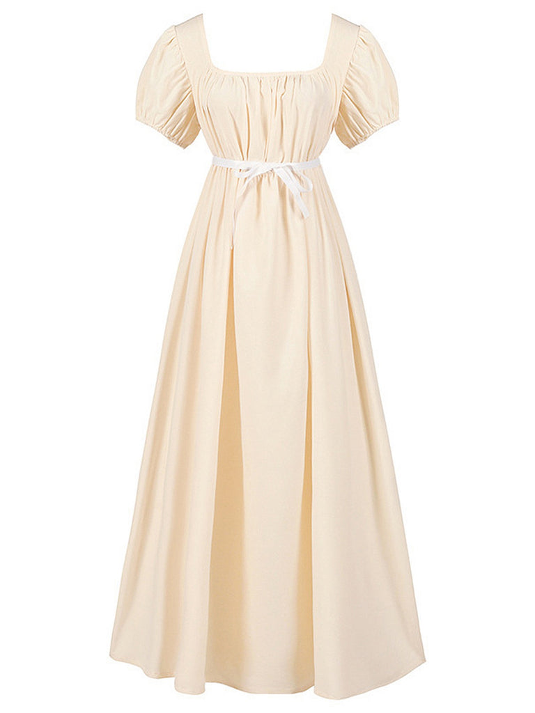 This 1930s Solid Square Neck Puff Sleeves Dress wraps her in 1930s elegance, one twirl at a time