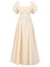 This 1930s Solid Square Neck Puff Sleeves Dress wraps her in 1930s elegance, one twirl at a time
