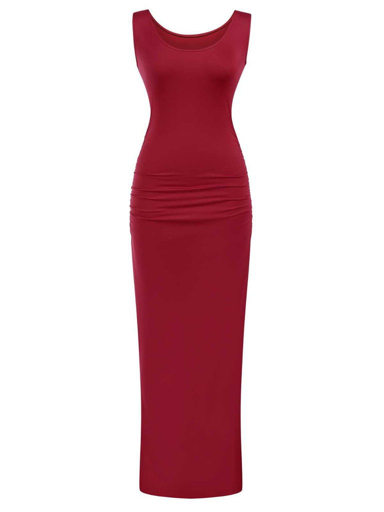 She slips into this 1930s Solid Square Neck Split Ruched Dress and suddenly it's a 1930s daydream
