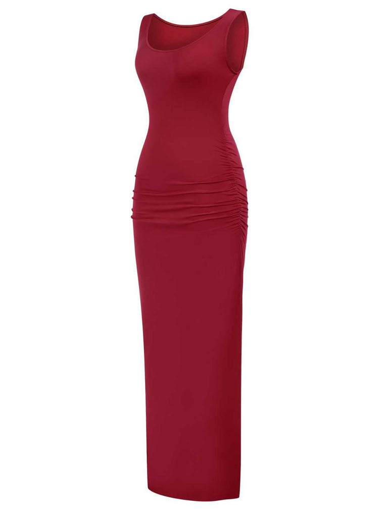This 1930s Solid Square Neck Split Ruched Dress wraps her in 1930s elegance, one twirl at a time