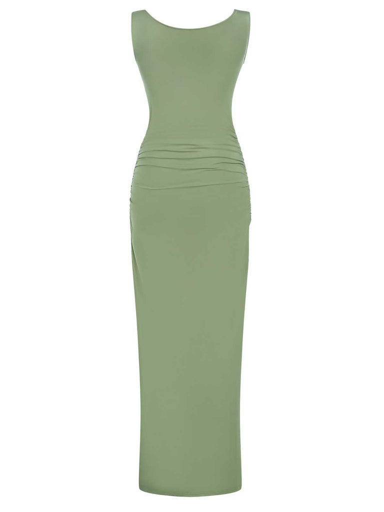 She slips into this 1930s Solid Square Neck Split Ruched Dress and suddenly it's a 1930s daydream