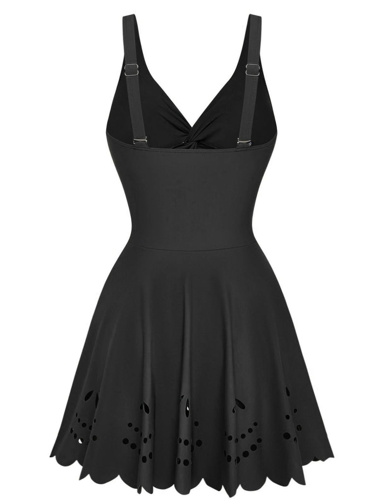 1930s Solid Twist Front Hollow One-Piece Swimdress | vintage dress, retro fashion, elegant style - perfect for retro fashion enthusiasts