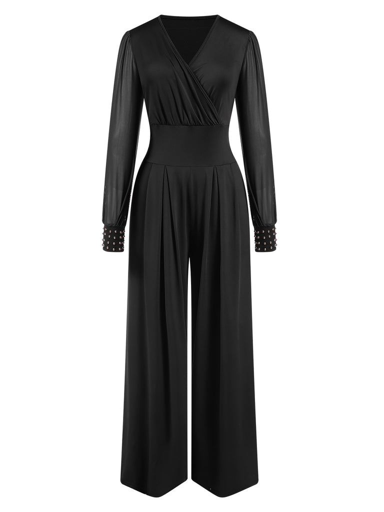 1930s Solid V-Neck Beading Mesh Jumpsuit, vintage romper, retro jumpsuit - perfect for women who love vintage and retro fashion