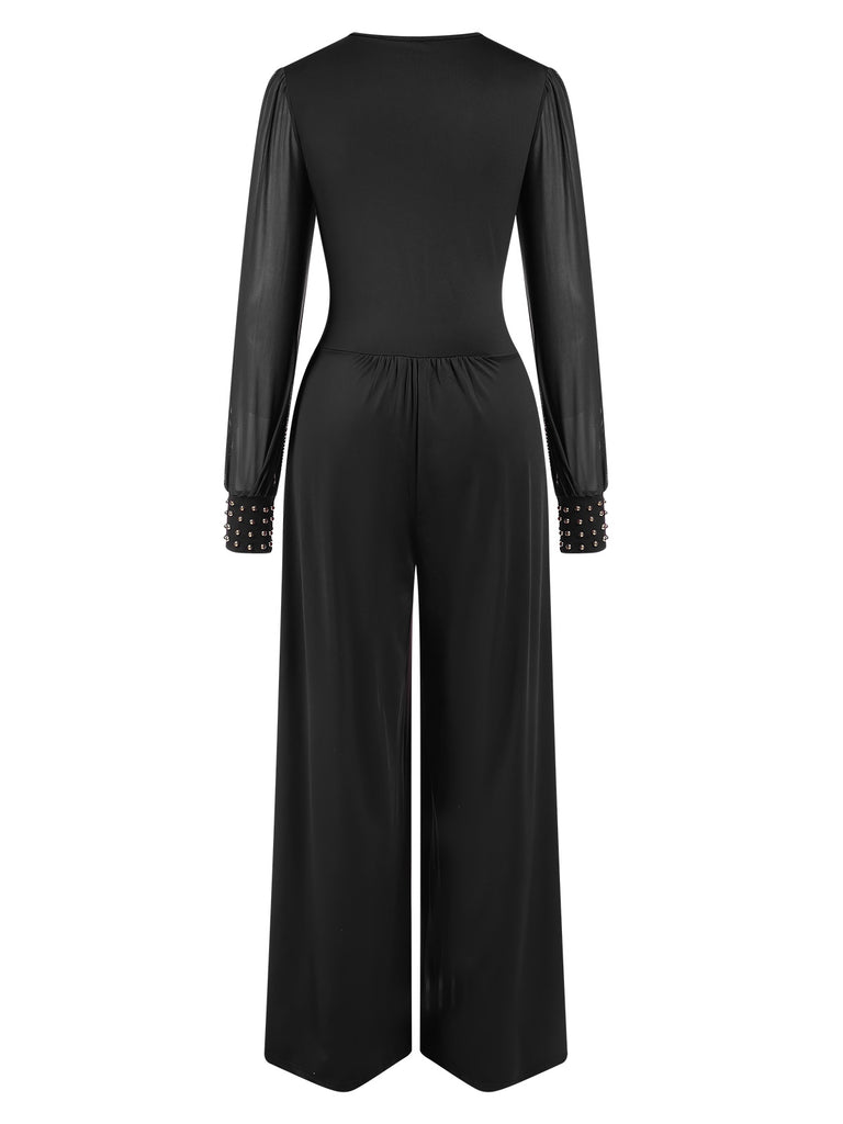 1930s Solid V-Neck Beading Mesh Jumpsuit, vintage romper, retro jumpsuit - perfect for women who love vintage and retro fashion
