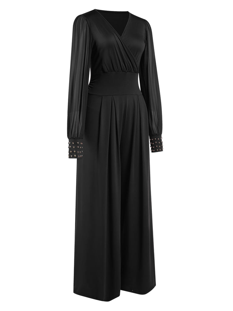 1930s Solid V-Neck Beading Mesh Jumpsuit, vintage romper, retro jumpsuit - perfect for women who love vintage and retro fashion