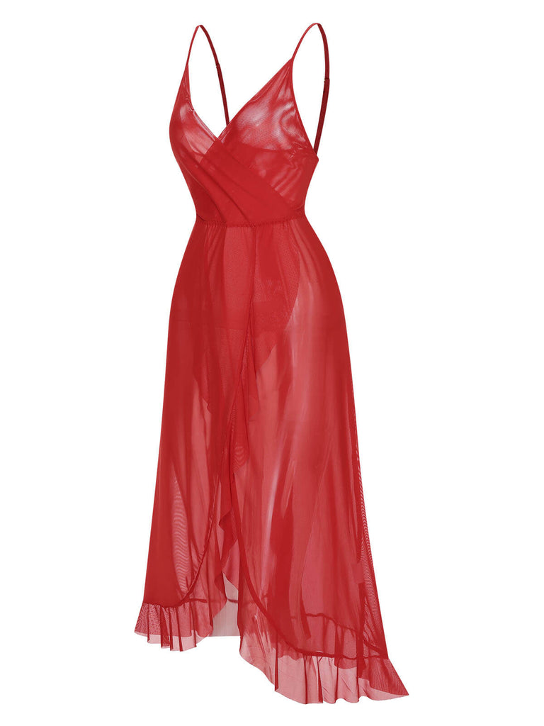 1930s Solid V-Neck Ruffle Sheer Nightgown 1930s Solid V-Neck Ruffle Sheer Nightgown