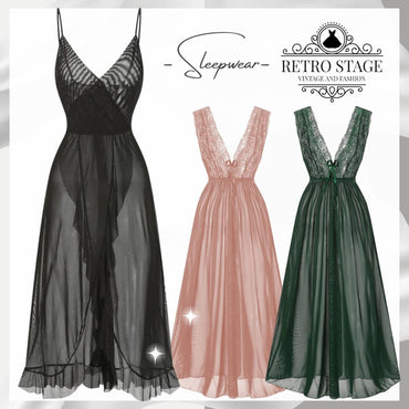 1930s Solid V-Neck Ruffle Sheer Nightgown, vintage fashion, retro style - perfect for women who love vintage and retro fashion